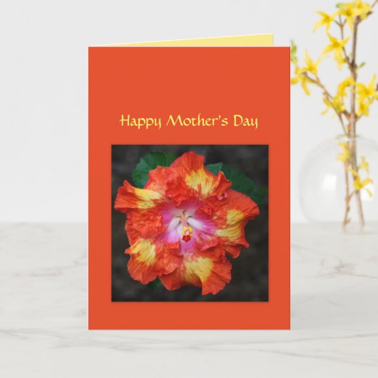 Red Hot Hibiscus Moederdag Kaart (Gele Bloem)