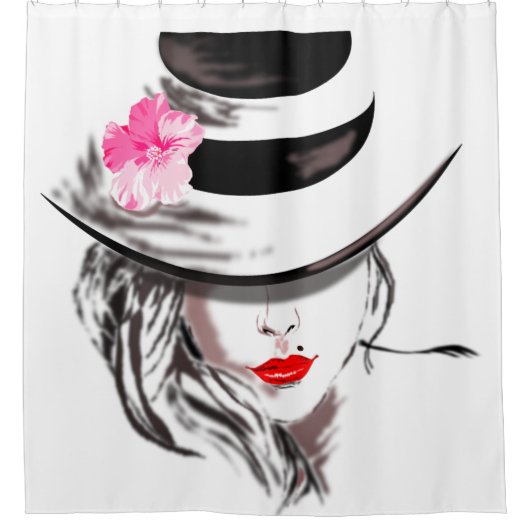 Red Hot Lips met Mole - Vrouw - Schilderen Douchegordijn (Voorkant)