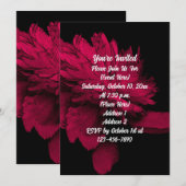 Red Hot Peony op Black Floral Party Kaart (Voorkant / Achterkant)