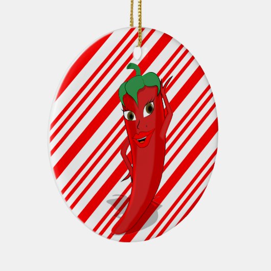 Red Hot Pepper Diva Candy Cane Ceramic Ornament (Rechts)
