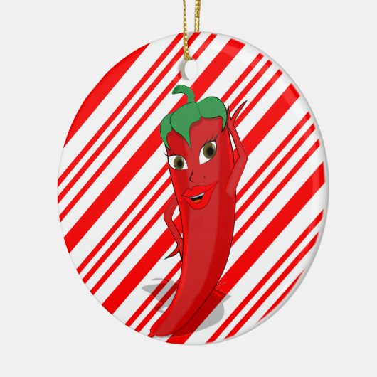 Red Hot Pepper Diva Candy Cane Ceramic Ornament (Links)
