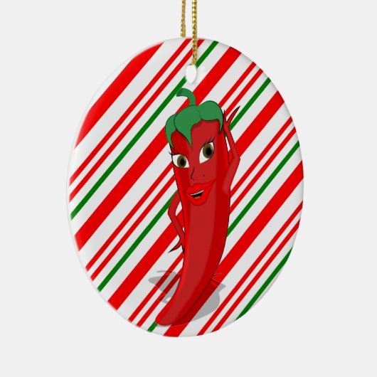 Red Hot Pepper Diva Candy Cane Keramisch Ornament (Rechts)