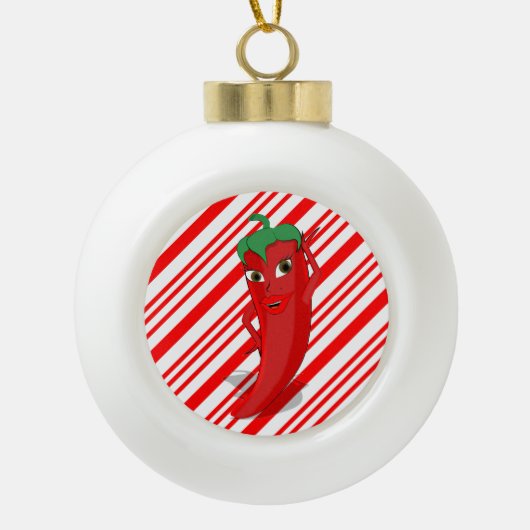 Red Hot Pepper Diva Candy Cane Keramische Bal Ornament (Voorkant)