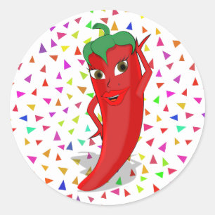 Red Hot Pepper Diva Confetti Patroon Ronde Sticker