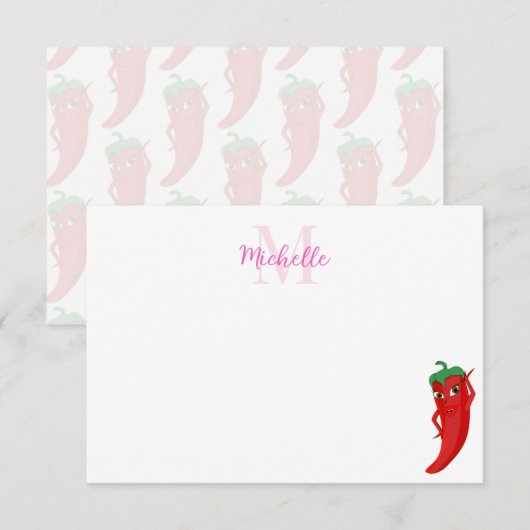 Red Hot Pepper Diva Cute Personalized Monogram Notitiekaartje (Voorkant / Achterkant)