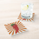 Red Hot Pepper Diva Faux Embroidery Print Glazen Onderzetter (Schuin)