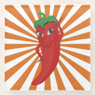 Red Hot Pepper Diva Faux Embroidery Print Glazen Onderzetter