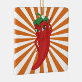 Red Hot Pepper Diva Faux Embroidery Print Keramisch Ornament (Rechts)