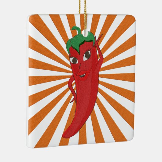 Red Hot Pepper Diva Faux Embroidery Print Keramisch Ornament (Rechts)