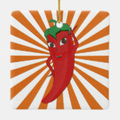 Red Hot Pepper Diva Faux Embroidery Print Keramisch Ornament (Achterkant)