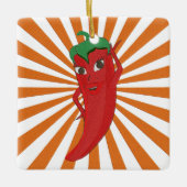 Red Hot Pepper Diva Faux Embroidery Print Keramisch Ornament (Voorkant)