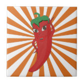 Red Hot Pepper Diva Faux Embroidery Print Tegeltje (Voorkant)