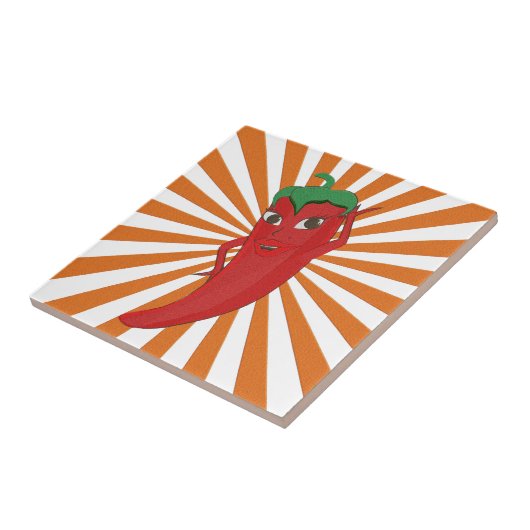 Red Hot Pepper Diva Faux Embroidery Print Tegeltje (Zijkant)