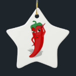 Red Hot Pepper Diva Keramisch Ornament<br><div class="desc">Een rode en hete peper cartoon. Oorspronkelijk ontwerp. Aangepaste sterren ornamenten. Cadeauidee.</div>