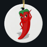 Red Hot Pepper Diva Keramisch Ornament<br><div class="desc">Een rode en hete peper cartoon. Oorspronkelijk ontwerp. Aangepaste ronde keramische ornamenten. Cadeauidee.</div>