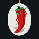 Red Hot Pepper Diva Keramisch Ornament<br><div class="desc">Een rode en hete peper cartoon. Oorspronkelijk ontwerp. Aangepaste ovale keramische ornamenten. Cadeauidee.</div>