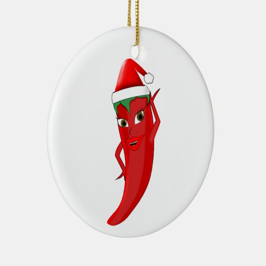 Red Hot Pepper Diva met Santas-Pet Keramisch Ornament (Rechts)