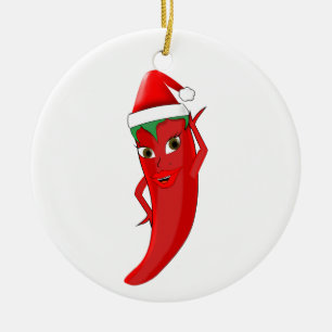 Red Hot Pepper Diva met Santas-Pet Keramisch Ornament
