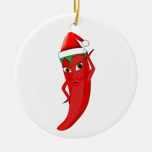 Red Hot Pepper Diva met Santas-Pet Keramisch Ornament (Voorkant)