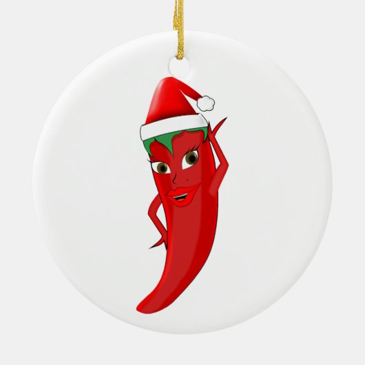 Red Hot Pepper Diva met Santas-Pet Keramisch Ornament (Achterkant)