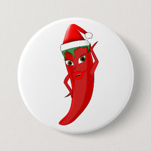 Red Hot Pepper Diva met Santas-Pet Ronde Button 7,6 Cm