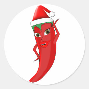 Red Hot Pepper Diva met Santas-Pet Ronde Sticker