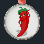 Red Hot Pepper Diva Metalen Ornament<br><div class="desc">Een rode en hete peper cartoon. Oorspronkelijk ontwerp. Aangepaste metalen ornamenten. Cadeauidee.</div>