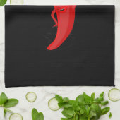 Red Hot Pepper Diva op Black Towel Theedoek (Gevouwen)