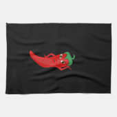 Red Hot Pepper Diva op Black Towel Theedoek (Horizontaal)