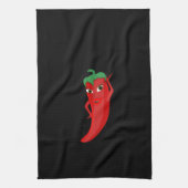Red Hot Pepper Diva op Black Towel Theedoek (Verticaal)