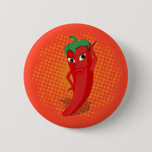 Red Hot Pepper Diva Oranje Dot Ronde Button 5,7 Cm (Voorkant)
