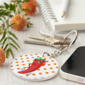 Red Hot Pepper Diva Oranje Polka Dot Pattern Sleutelhanger (Voorkant Rechts)