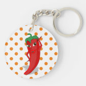 Red Hot Pepper Diva Oranje Polka Dot Pattern Sleutelhanger (Achterkant)