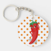 Red Hot Pepper Diva Oranje Polka Dot Pattern Sleutelhanger (Voorkant)