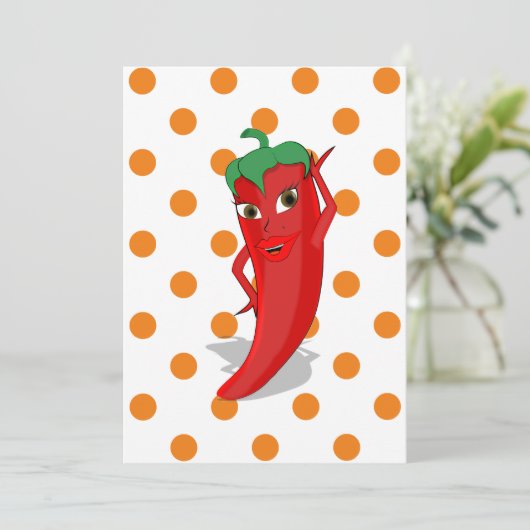 Red Hot Pepper Diva Oranje Polka Dots Button Invi Kaart (Staand voorkant)
