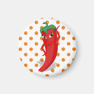 Red Hot Pepper Diva Oranje Polka Dots Magneet