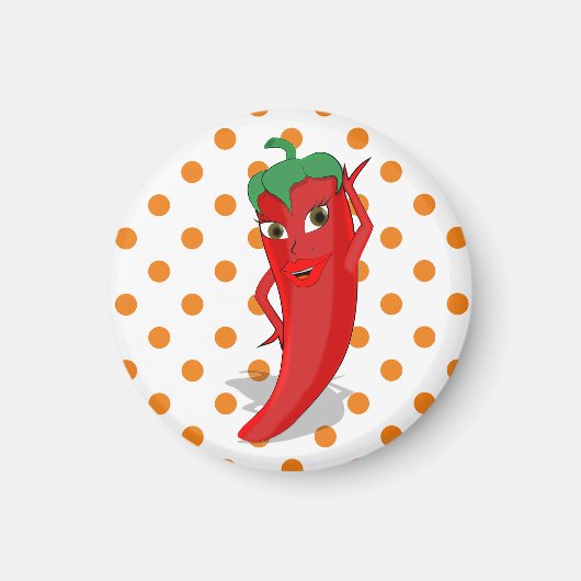 Red Hot Pepper Diva Oranje Polka Dots Magneet (Voorkant)