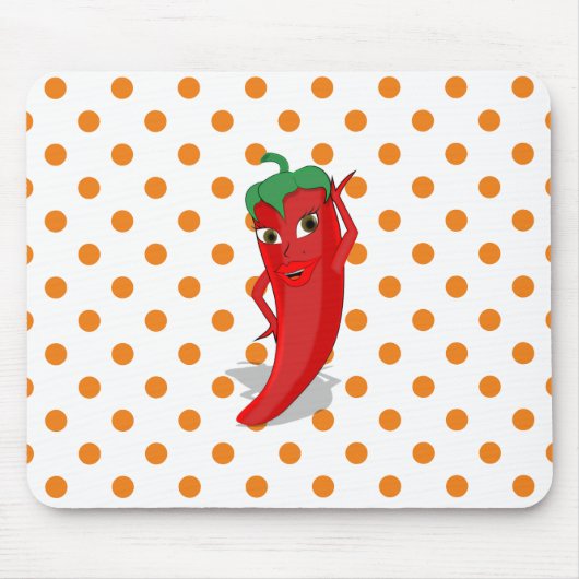 Red Hot Pepper Diva Oranje Polka Dots Muismat (Voorkant)
