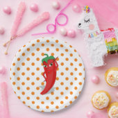 Red Hot Pepper Diva Oranje Polka Dots Papieren Bordje (Feest)