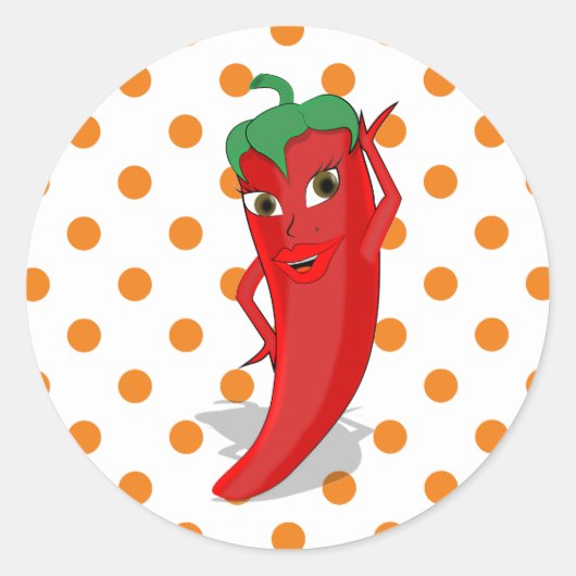 Red Hot Pepper Diva Oranje Polka Dots Ronde Sticker (Voorkant)