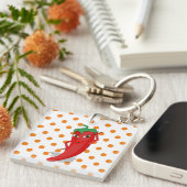 Red Hot Pepper Diva Oranje Polka Dots Sleutelhanger (Voorkant Rechts)