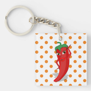 Red Hot Pepper Diva Oranje Polka Dots Sleutelhanger