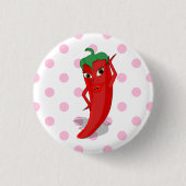 Red Hot Pepper Diva Pink Polka Dots Ronde Button 3,2 Cm (Voorkant)