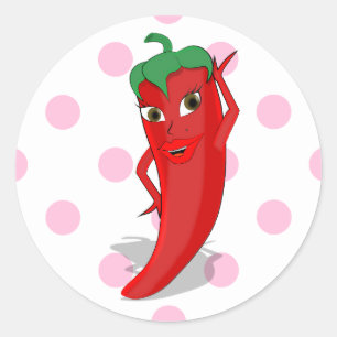 Red Hot Pepper Diva Pink Polka Dots Ronde Sticker