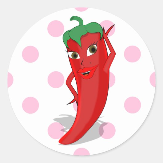 Red Hot Pepper Diva Pink Polka Dots Ronde Sticker (Voorkant)