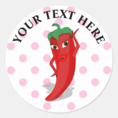 Red Hot Pepper Diva Pink Polka Dots Ronde Sticker (Voorkant)