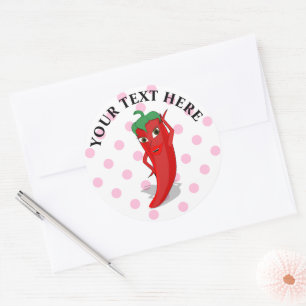 Red Hot Pepper Diva Pink Polka Dots Ronde Sticker