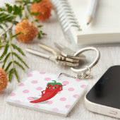 Red Hot Pepper Diva Pink Polka Dots Sleutelhanger (Voorkant Rechts)