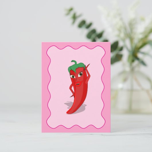 Red Hot Pepper Diva Pink Wavy Border Briefkaart (Staand voorkant)