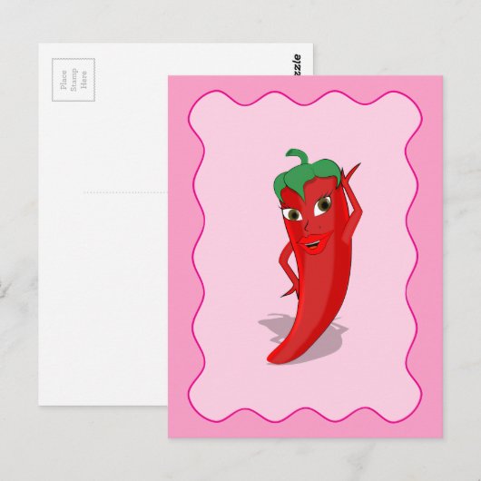 Red Hot Pepper Diva Pink Wavy Border Briefkaart (Voorkant / Achterkant)